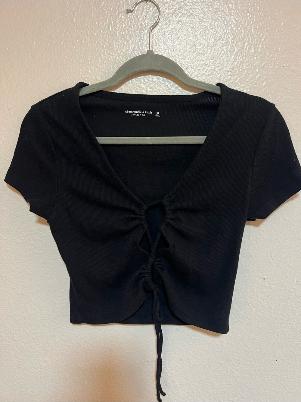 Abercrombie & Fitch Black Ruched Tie-Front Crop Top